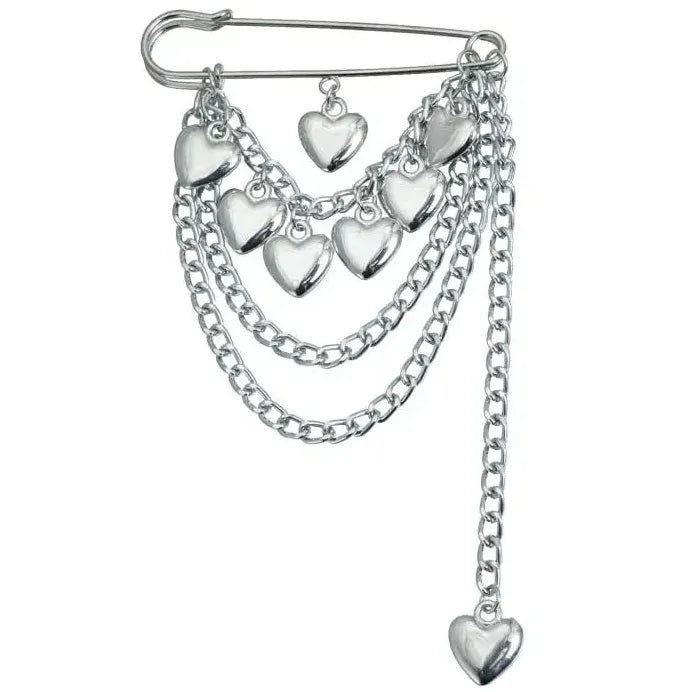 Heart-Shaped Multi-Layer Beaded Tassel Brooch with Imitation Pearls