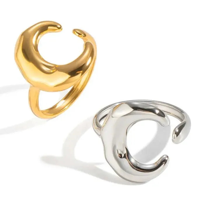 Adjustable Gold Stainless Steel Moon Shaped Ring for Women Celestial Jewelry