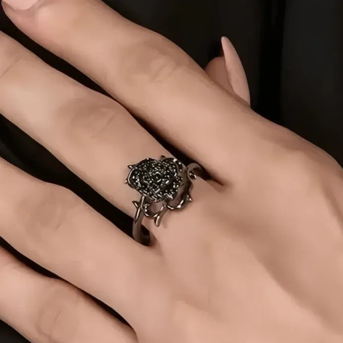 Brass Black Flower Pave Wedding Band with Cubic Zirconia for Women