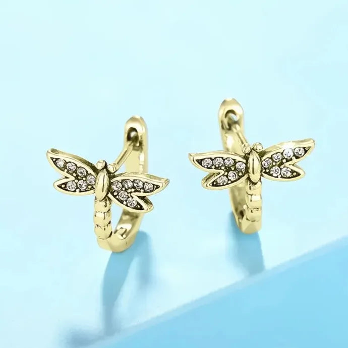 Dragonfly Hoop Earrings for Women Brass Cubic Zirconia Trendy Jewelry
