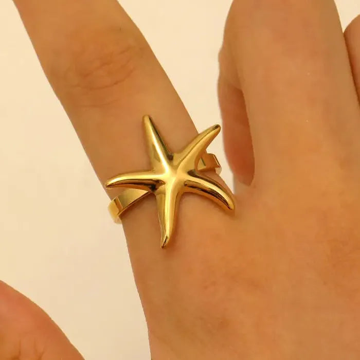 Bohemian Adjustable Stainless Steel Starfish Ring Unisex Jewelry Accessory