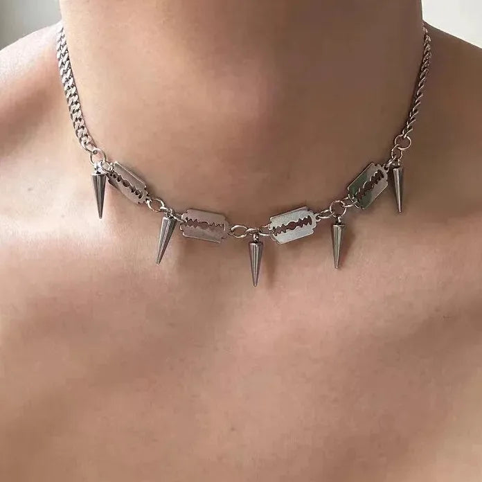 Titanium Steel Rivet Choker Necklace Unisex Punk Hip Hop Metal Collar Jewelry