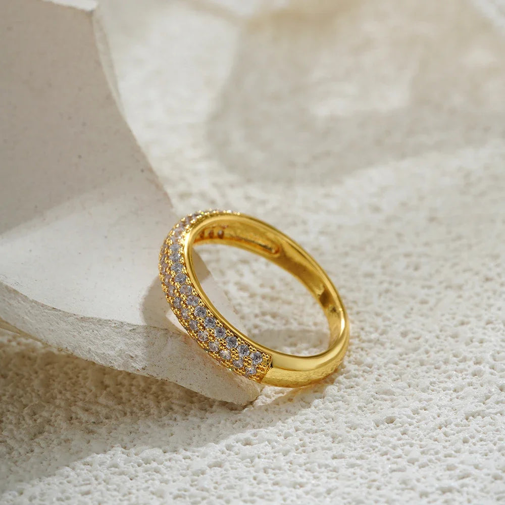 18K Gold Plated Zircon Circle Women’s Wedding Ring Stainless Steel Anti-Allergic