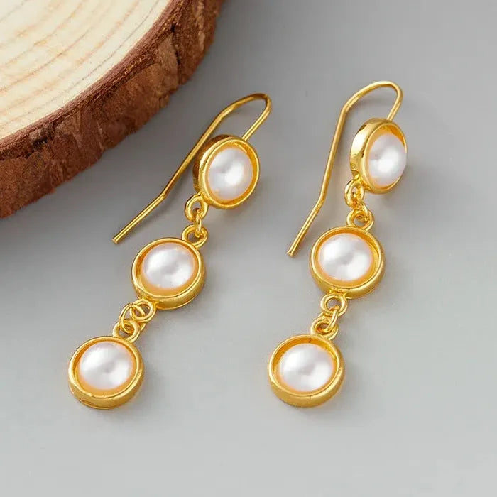Retro Court Gold Women's Drop Earrings Imitation Pearl Ethnic Fashion Jewelry