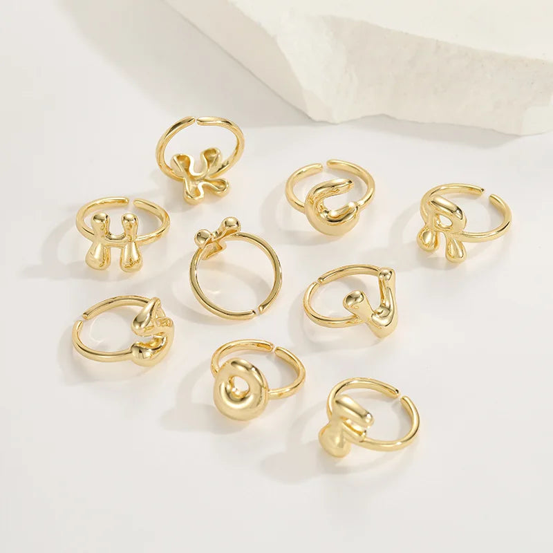 18K Gold Plated A-Z Balloon Bubble Letter Initial Ring Women Waterproof Wedding Jewelry
