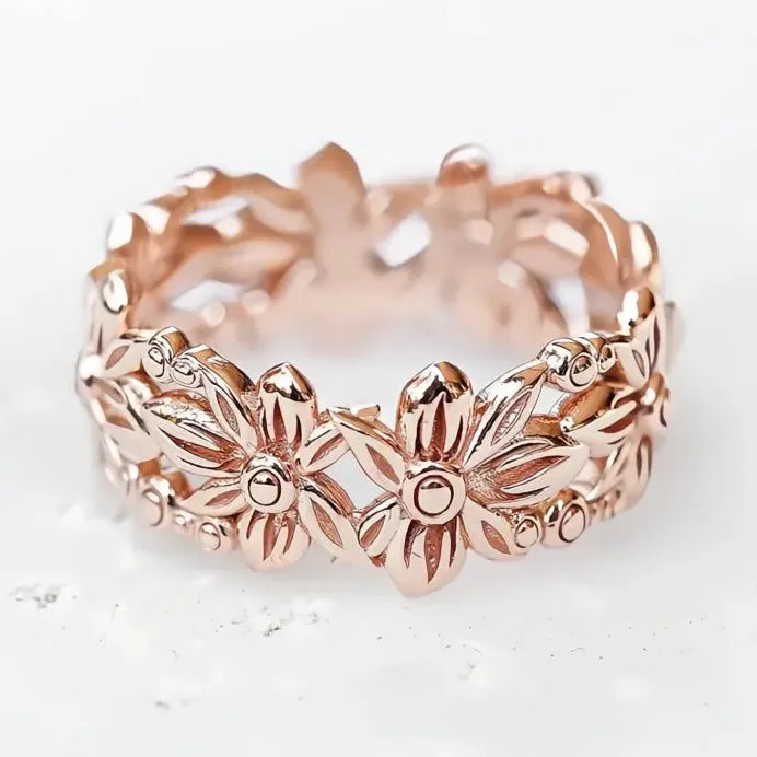 Brass Rose Gold Flower Ring for Women Wedding Party Birthday Gift Jewelry