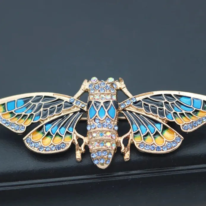 Gold Cicada Wing Brooch for Women Rhinestone Enamel Fashion Accessory