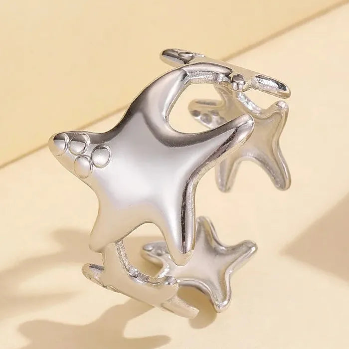 Adjustable Stainless Steel Moon Star Ring for Women Celestial Gift