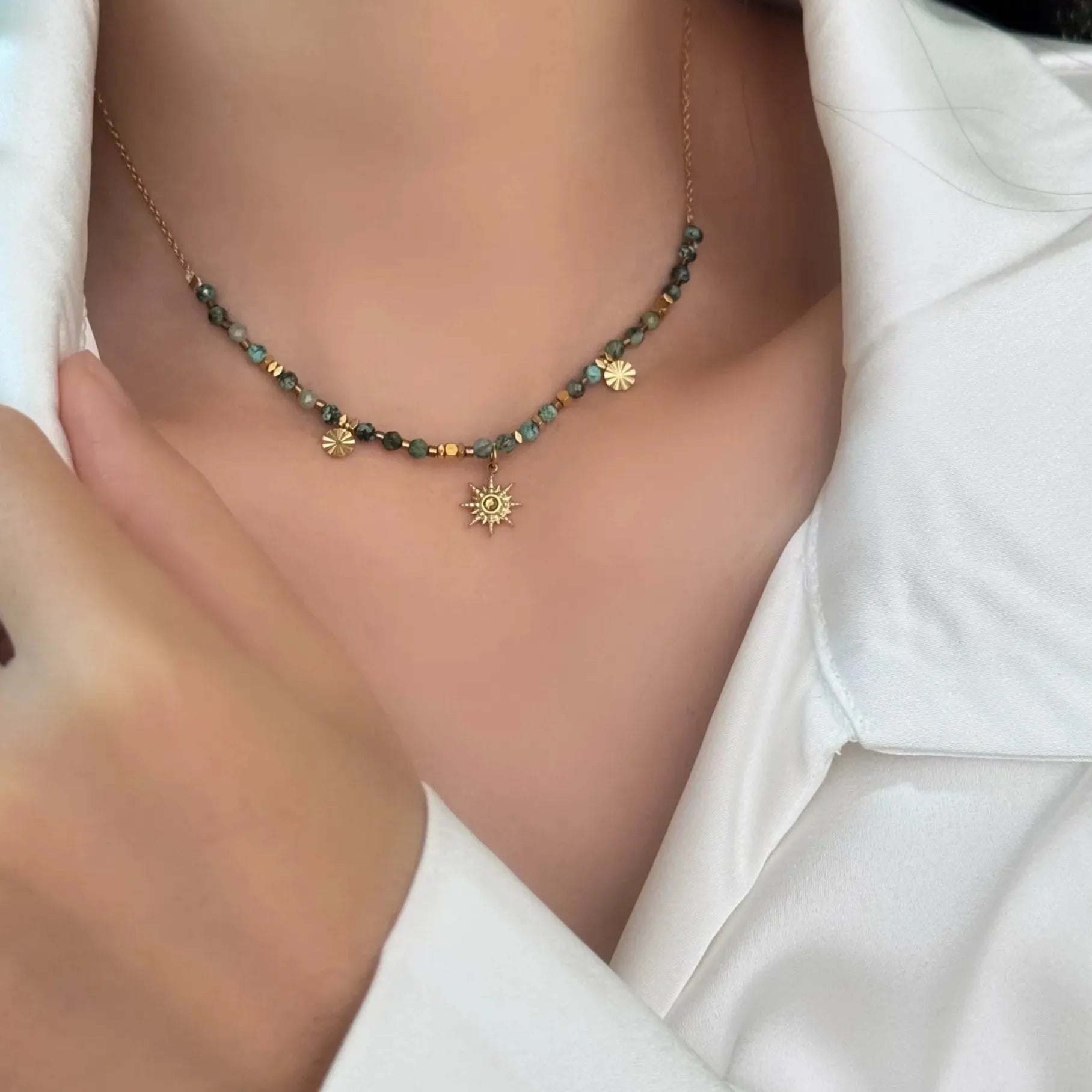 2026 Colored Bead Metal Chain Necklace Women Sun Moon Light Jewelry Gift