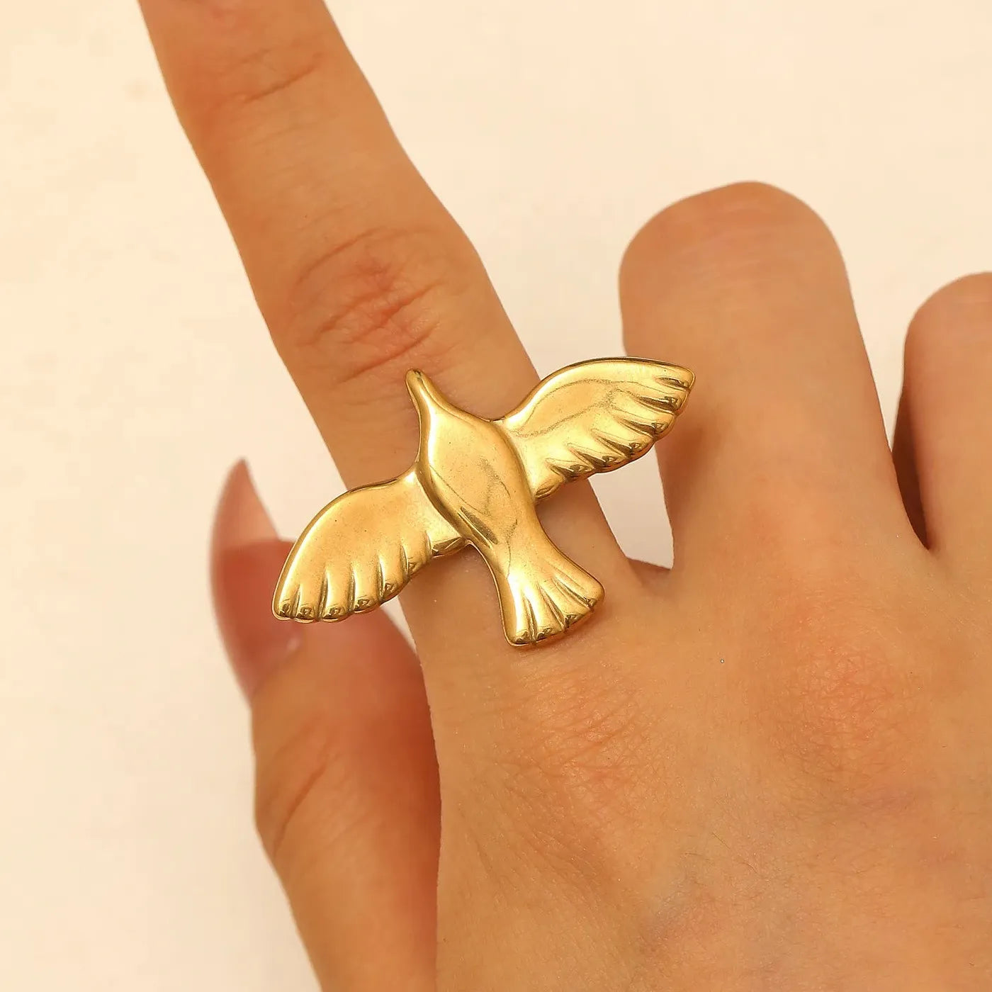 Gold Stainless Steel Peace Dove Ring Women Vintage Bird Jewelry Gift