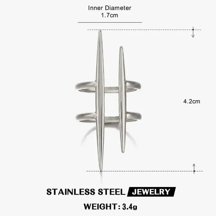 Vintage Gold Stainless Steel Double Line Geometric Open Ring for Women Jewelry