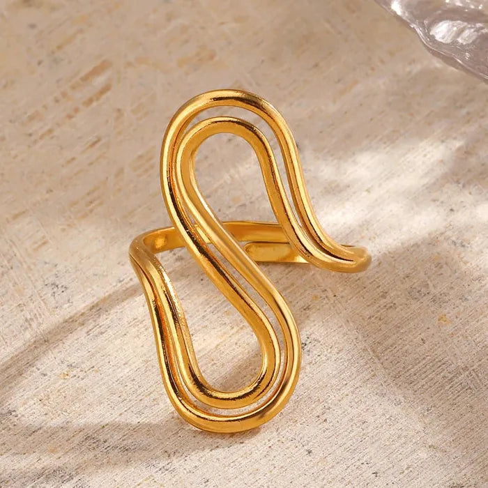 Adjustable Stainless Steel S Letter Ring Women Double-Layer Vintage Punk Jewelry