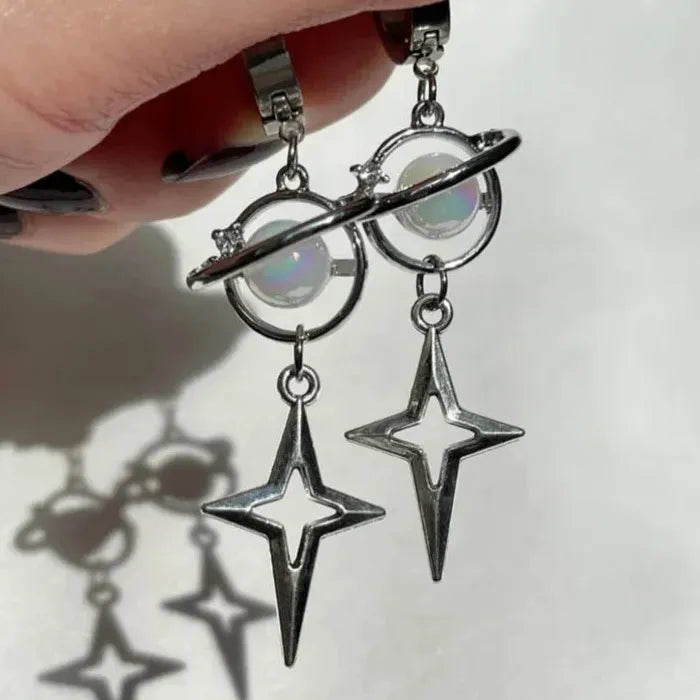 Zinc Alloy Cross Neptune Drop Earrings for Women Gothic Punk Y2K Gift