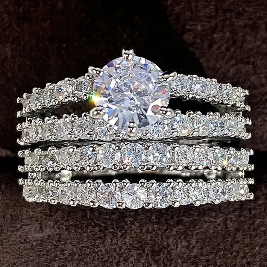 Elegant Women’s Wedding Ring Set Luxury Brass AAA Cubic Zirconia Jewelry