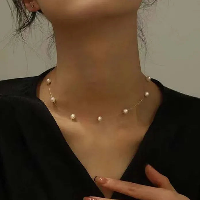 Summer Kpop Pearl Collarbone Chain Necklace for Women Fashion Jewelry