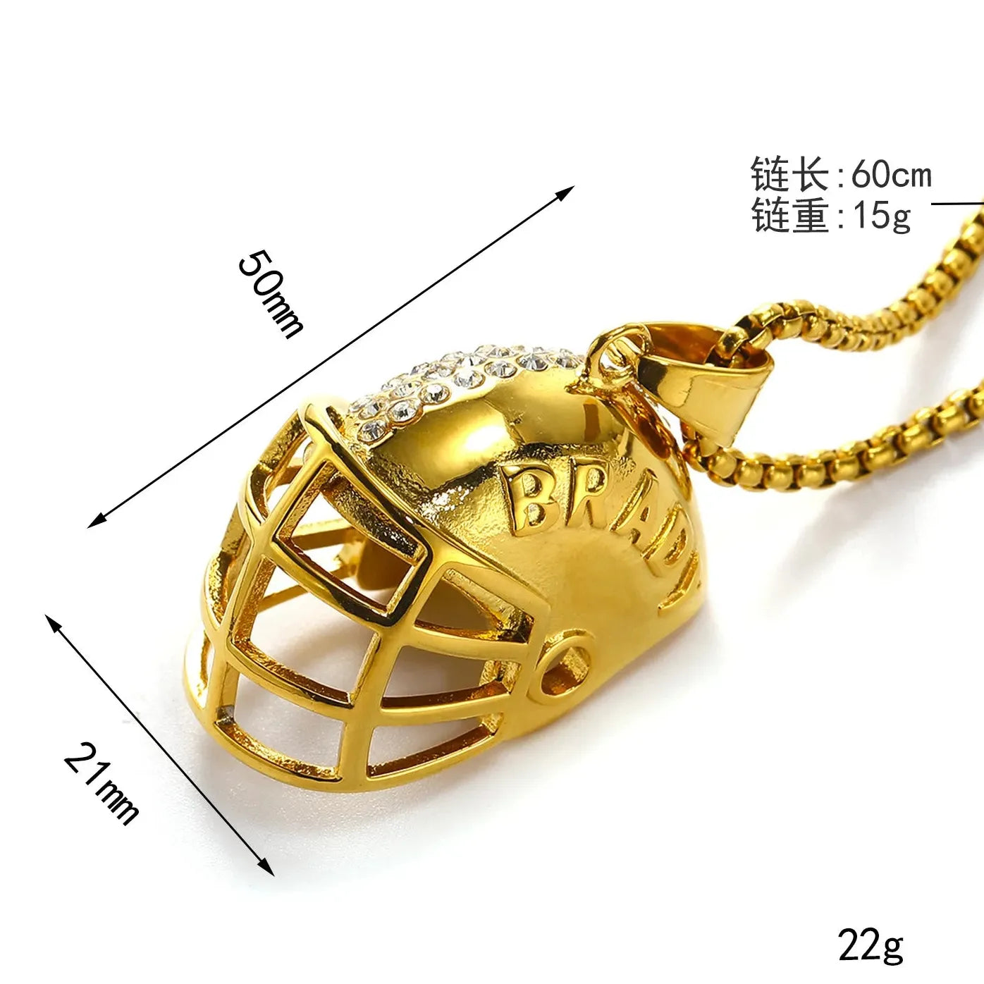 Hip-hop Street CZ Zircon Studded 3D Rugby Cap Pendant Necklace Stainless Steel Unisex Gift