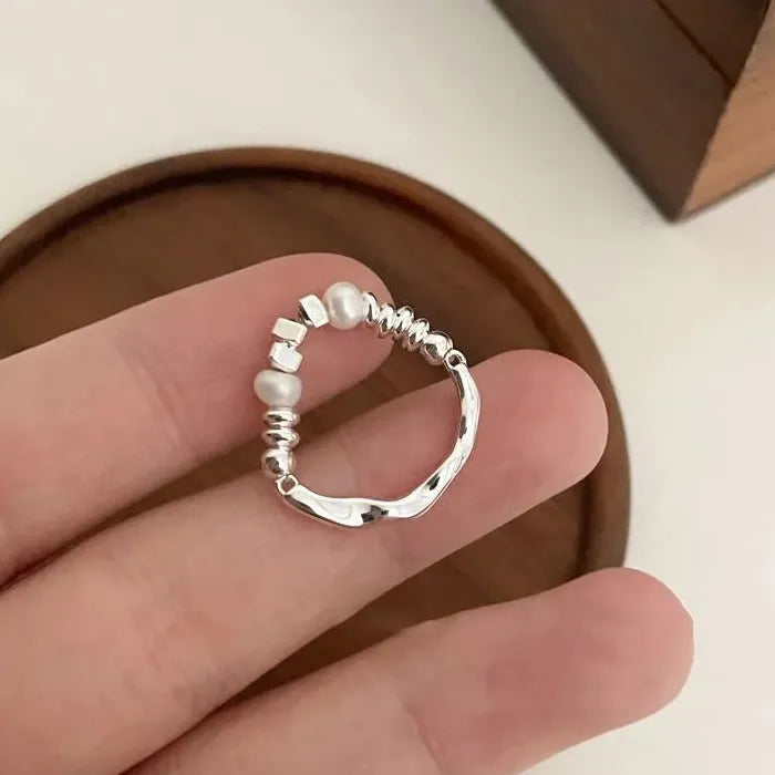 Elegant Retro Irregular Pearl Cocktail Ring for Women Wedding Party Jewelry