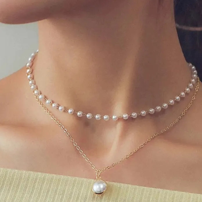 2026 Gold Pearl Choker Necklace for Women Double Layer Fashion Jewelry Gift