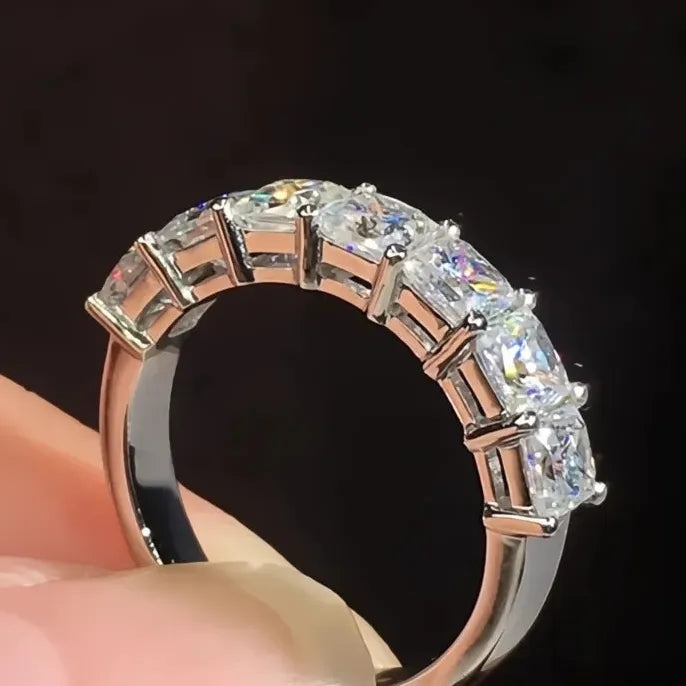 Princess Square Crystal Cubic Zirconia Brass Wedding Band Eternity Ring
