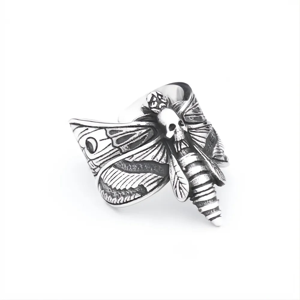 Gothic Stainless Steel Butterfly Skull Ring Punk Biker Jewelry for Men Women Gift
