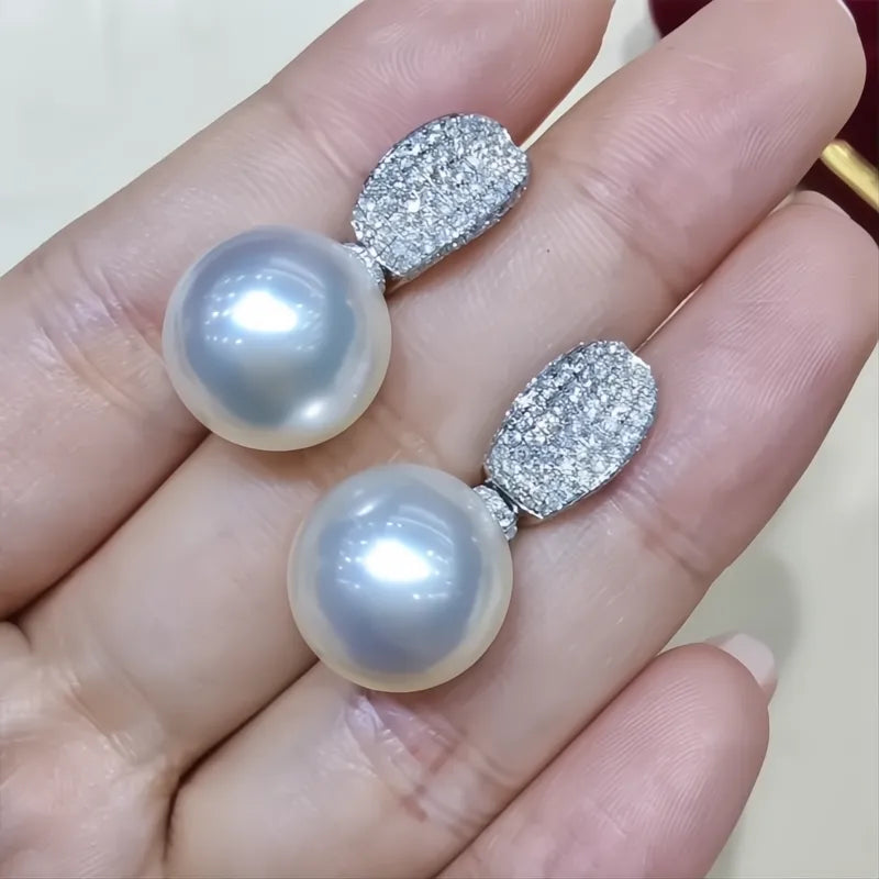 Luxury CZ Imitation Pearl Drop Earrings for Women Silver Tone Elegant Wedding Jewelry
