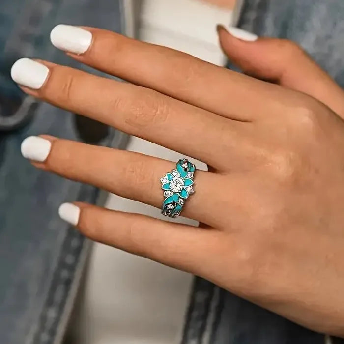 Bohemian Style Women's Floral Rings Zinc Alloy Semi-Precious Stone Jewelry