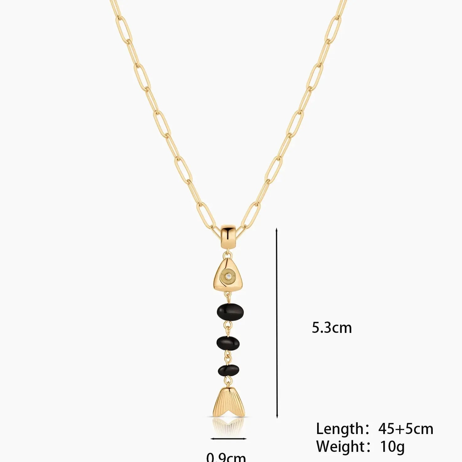 18k Gold Plated Stainless Steel Fishbone Pendant Necklace Featuring White Opal Charm for Women