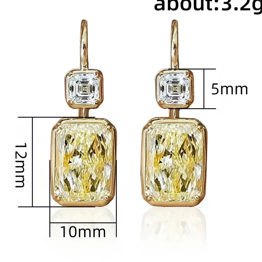 Simple Stylish Square Yellow Cubic Zirconia Drop Earrings Gold Color Fashion Jewelry for Women Wedding