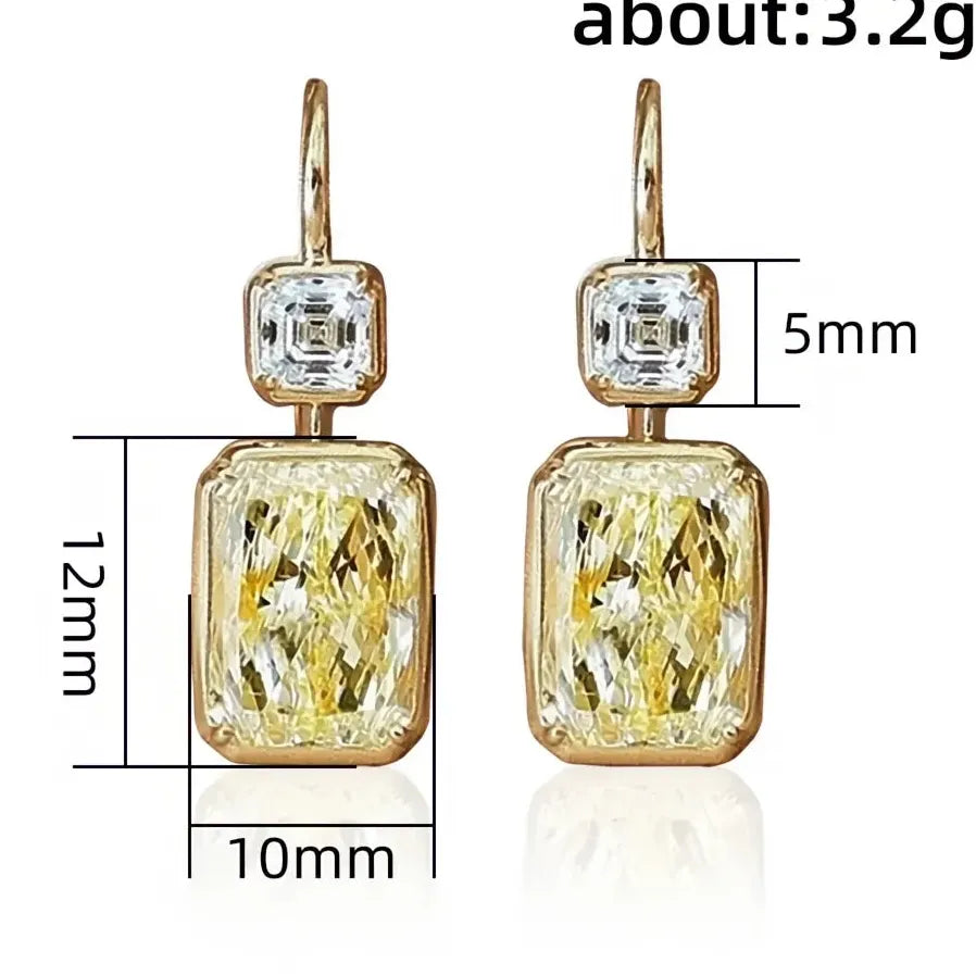 Stylish Square Yellow Cubic Zirconia Gold Color Women's Wedding Drop Earrings