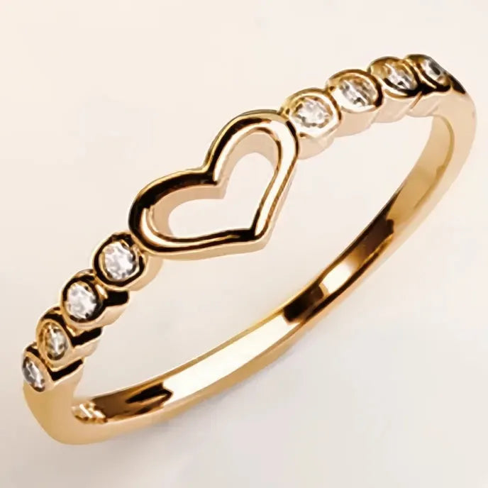Hollow Heart Cubic Zirconia Brass Rings for Women Thin Wedding Bands Anniversary Jewelry