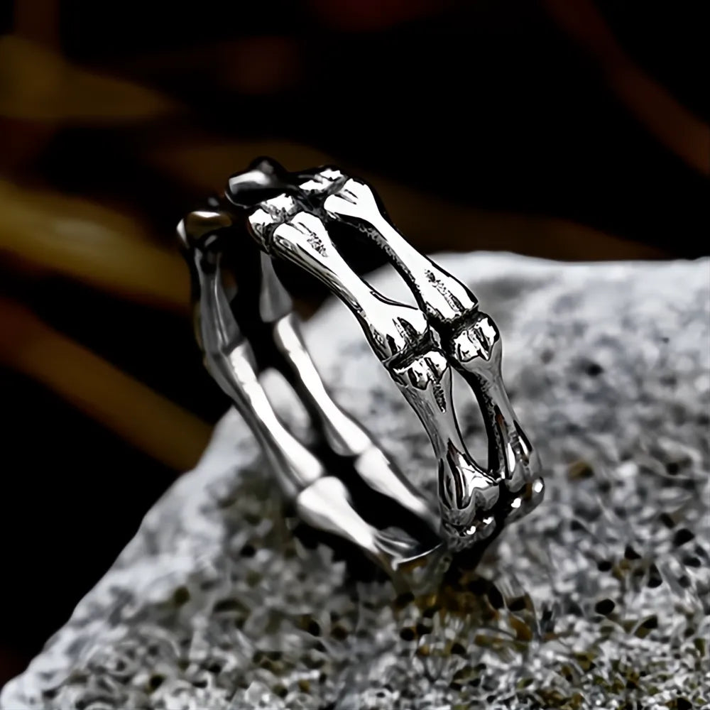 316L Stainless Steel Skull Bone Ring Men Punk Rock Biker Jewelry Polished Gift