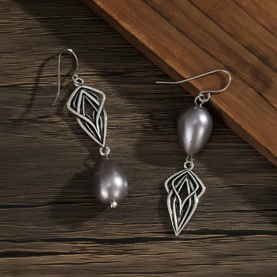 Fashion Flower Imitation Pearl Dangle Earrings Silver Zinc Alloy for Women
