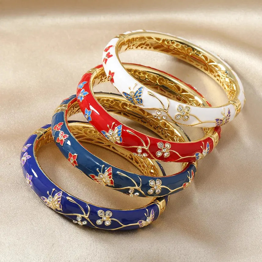 18k Gold Plated Stainless Steel Butterfly Enamel Bangle Featuring Zircon 2025