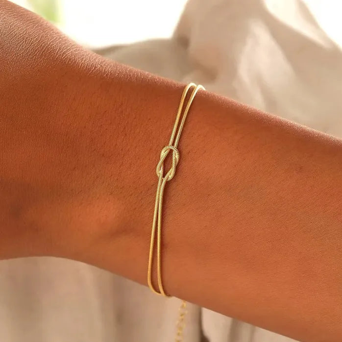 Adjustable Stainless Steel Knot Snake Chain Bracelet for Women Couples Gift