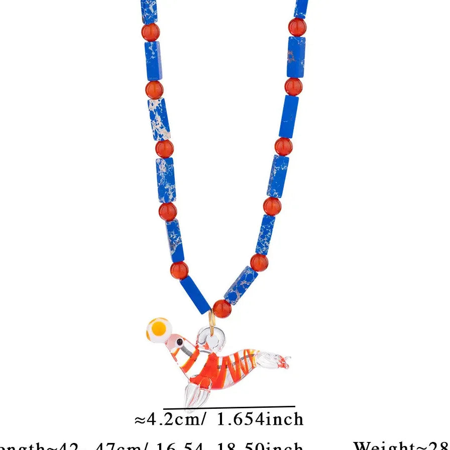 18k Gold Plated Lobster Fish Pendant Necklace Natural Stone Beads Handmade Jewelry