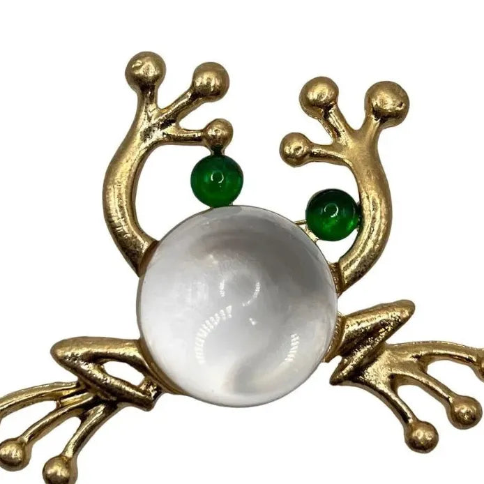 Green Lucite Frog Brooch Pin with Imitation Pearl Retro Toad for Women