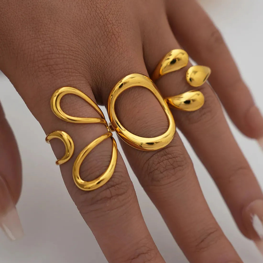 Geometric Gold Plated Stainless Steel Vintage Minimalist Ring for Women