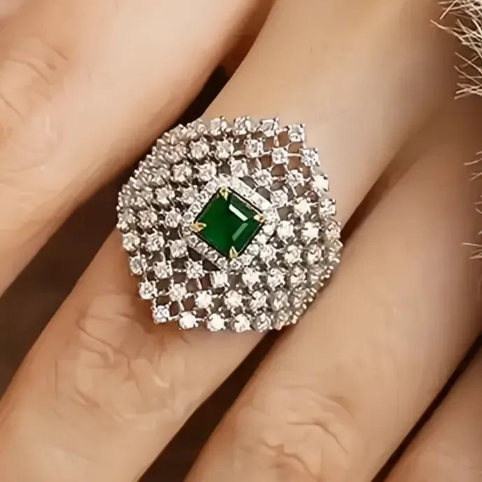 Elegant Women’s Geometric Hollow Brass Ring with Cubic Zirconia Cocktail Engagement Jewelry