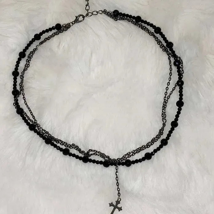 Vintage Gothic Punk Y2K Black Crystal Cross Pendant Necklace for Women Faith Jewelry