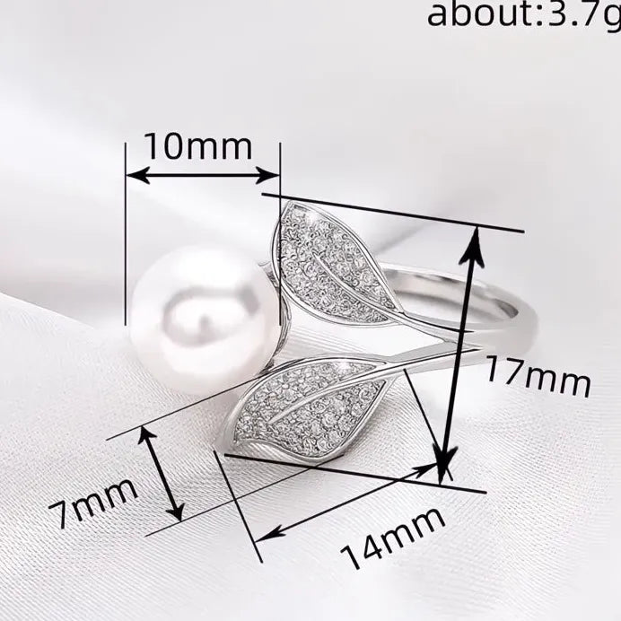 Leaf Design Simulated Pearl Wedding Band Ring for Women Bridal Jewelry