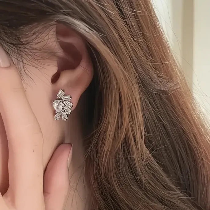 Waterdrop Geometric Cubic Zirconia Brass Stud Earrings for Women Gift