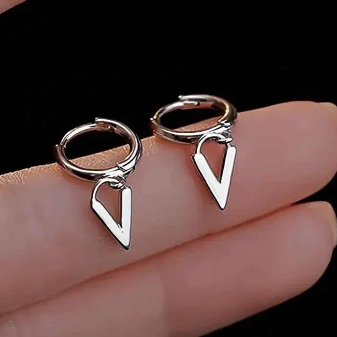 Elegant V-Shaped Geometric Drop Earrings for Women Silver Color Brass Alloy