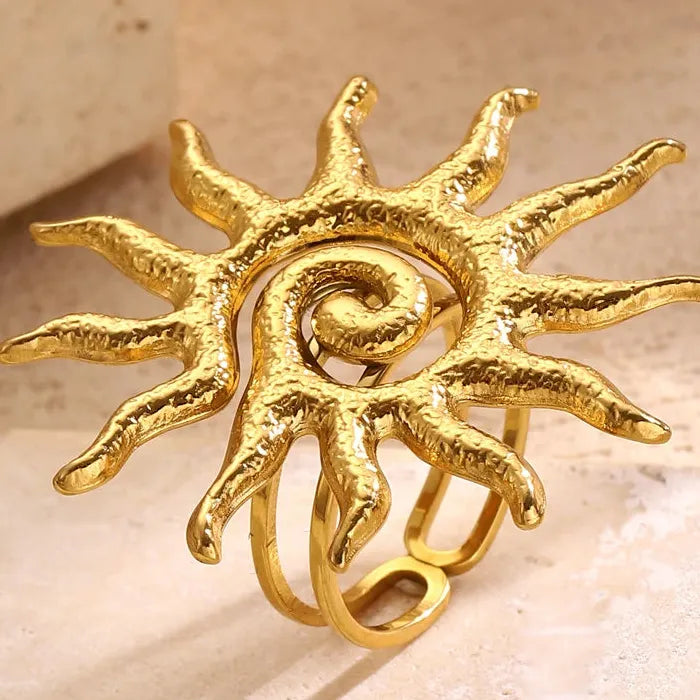 Adjustable Sunflower Stainless Steel Ring for Women Vintage Statement Jewelry Gift