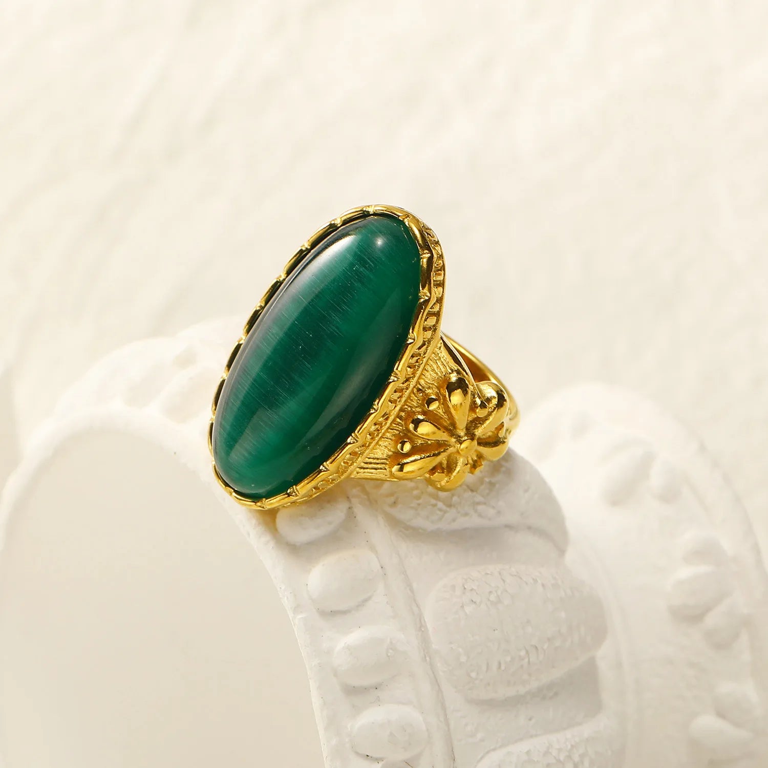 18k Gold Plated Stainless Steel Gothic Turquoise Opal Oversize Knuckle Ring