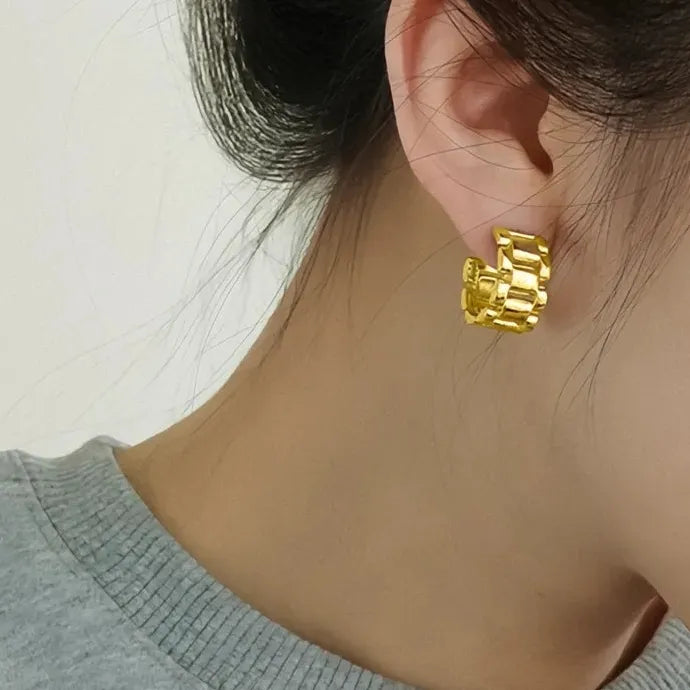 Geometric Metal Hoop Earrings for Women Brass Fashion Jewelry Daily Wear