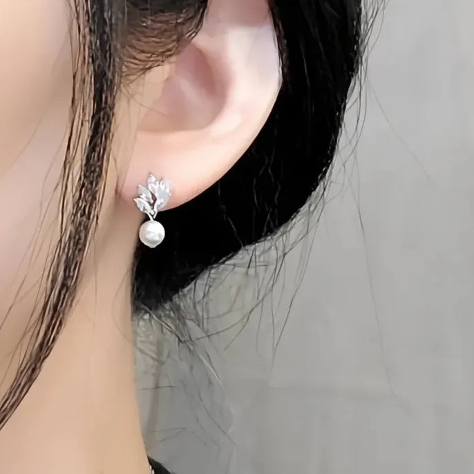 Copper Alloy Wedding Drop Earrings with Cubic Zirconia Pearl Geometric Design