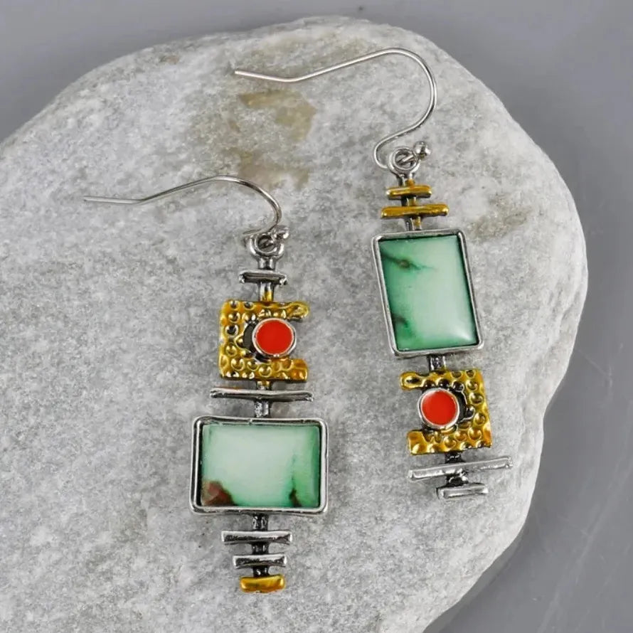 Geometric Green Stone Musical Symbol Drop Earrings Zinc Alloy for Women