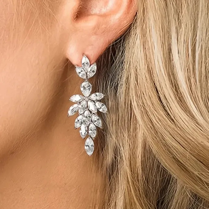 Luxury Bridal Geometric Marquise Cubic Zirconia Dangle Earrings for Women