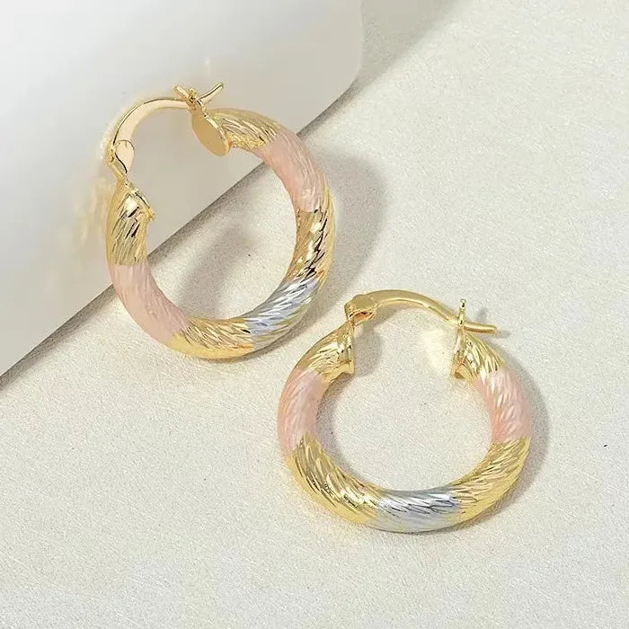 Fashion Brass Tricolor Circle Hoop Earrings for Women Copper Metal Jewelry