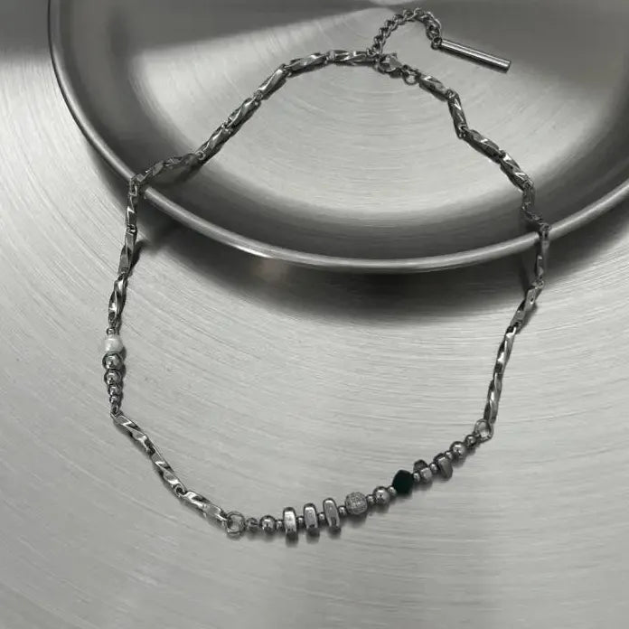 Punk Stainless Steel Irregular Beaded Splicing Circle Choker Necklace Men Hiphop Jewelry